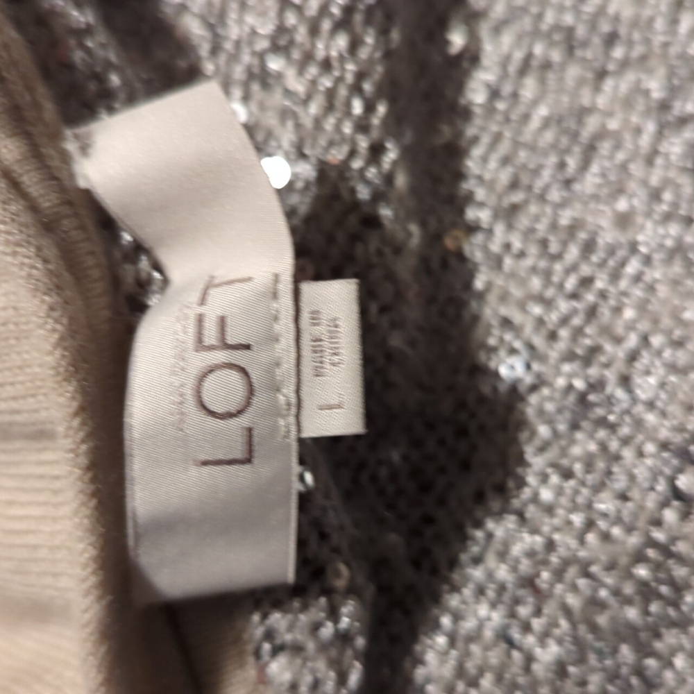Ann Taylor Loft Sequin Tank Top Tan Silver Large - Picture 9 of 10